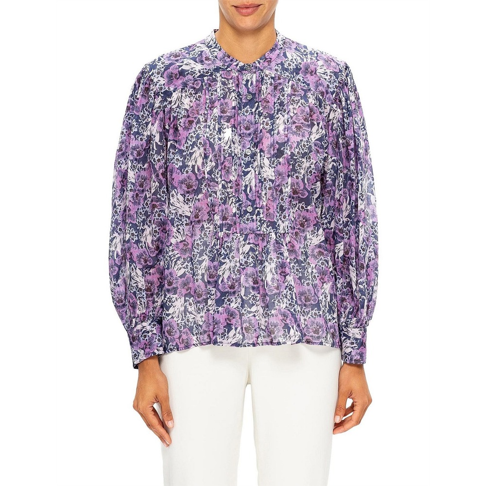 Isabel Marant Adigra Blouse Floral Print Pintuck Pleated Long Sleeve Top Small